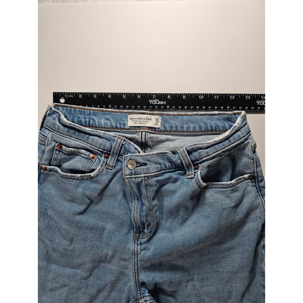 Abercrombie 90s Ultra High Rise Jeans Women 29 Slim Straight Light Wash - Picture 8 of 8